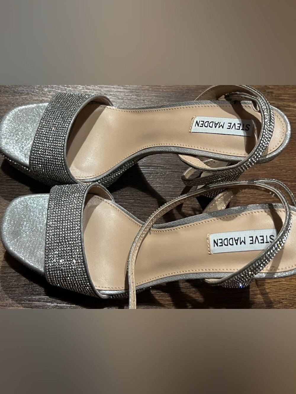 Steve Madden Silver Crystal Platform Ankle-Strap Heels